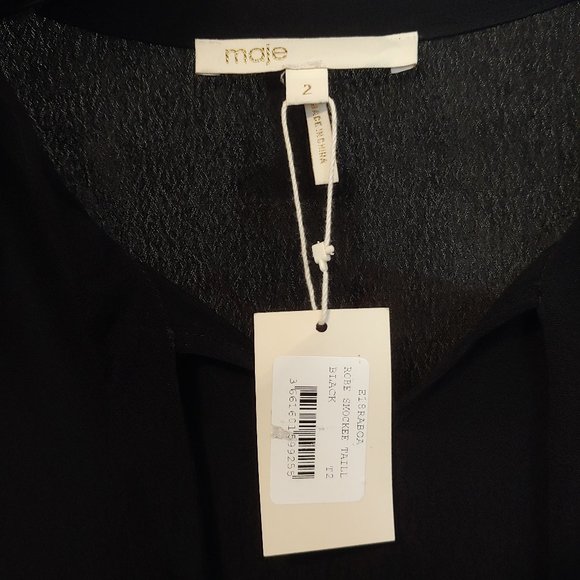 Maje Smocked Black Crepe Dress - Picture 6 of 9